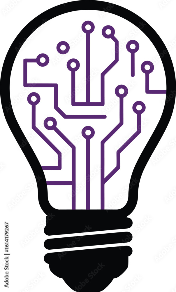 Poster minimalist vector light bulb with circuit lines - idea concept