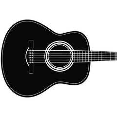 Black acoustic guitar with white outline on white background