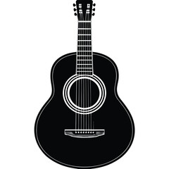 Fototapeta premium Black acoustic guitar with white outline on white background
