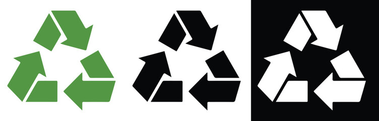 Classic Recycle Symbol Icon Set: Green and Monochrome Triangles for Eco-Friendly Sustainability

