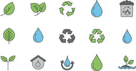 Obraz premium Minimalist Vector Eco Icons Grid on White Background