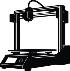 3D Printer Mechanism Silhouette Vector Flat Design
