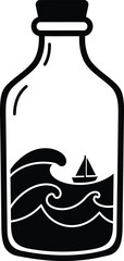 Ocean in a Bottle Silhouette with Tiny Boat Vector