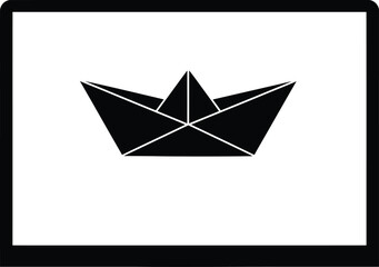 Paper Boat Silhouette on Laptop Screen - Digital Journey