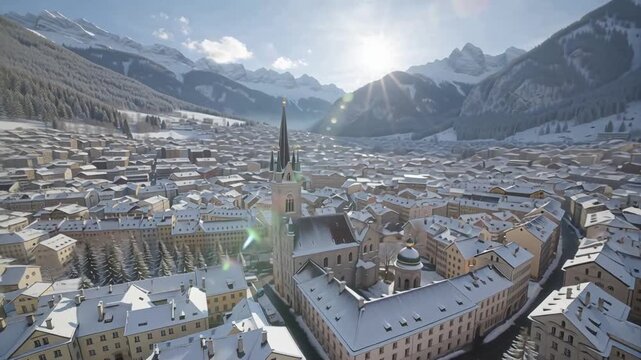 Vaduz capital of the Principality of Liechtenstein stunningly beautiful winter panorama