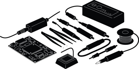 Neatly Arranged Electronics Toolkit Silhouette Vector