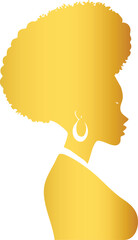 Golden Afro Woman Silhouette in Monochrome Style


