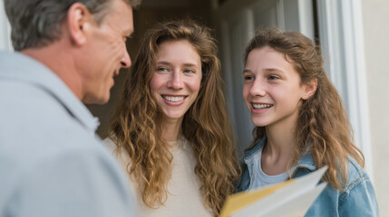 heartwarming family moment at open front door joyful scene