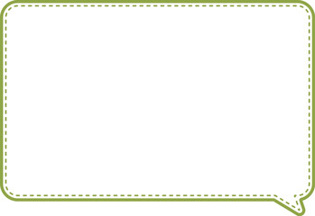 This image shows an empty speech bubble with rounded corners. The bubble has a light green, dashed outline and a slightly darker green solid border around it. 