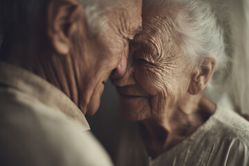 elderly couple embraces in warm coffeetoned background exuding deep trust and love