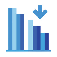 Fototapeta premium Blue bar graph with downward trend arrow light blue