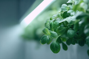 serene automated kitchen ceiling garden with minimalist design features showcasing lush green plants growing