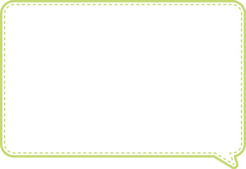 This image shows an empty speech bubble with rounded corners. The bubble has a light green, dashed outline and a slightly darker green solid border around it. 