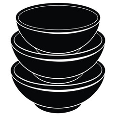 Stacked black bowls with white outlines vector