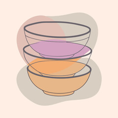 Stacked black bowls with white outlines vector