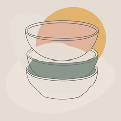Stacked black bowls with white outlines vector