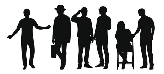 Diverse People Silhouettes in Various Poses collection Illustration.