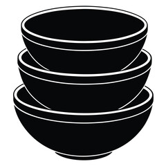Stacked black bowls with white outlines vector
