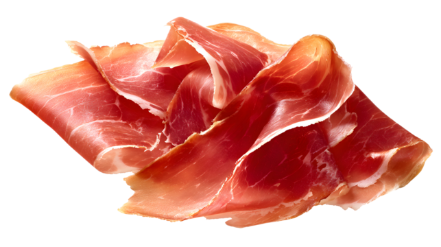 Sliced prosciutto crudo isolated on a white background