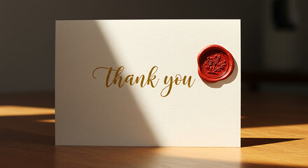 Handwritten thank-you card with gold-foil lettering and wax seal