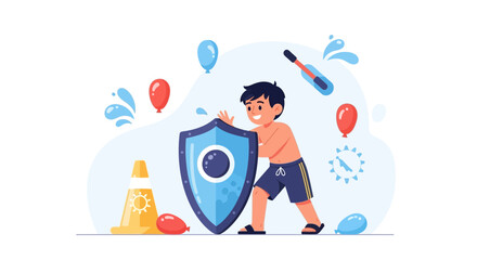 Boy Shields Himself From Water During Songkran Festival Celebrations