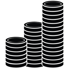 Three stacks of coins in ascending order of height