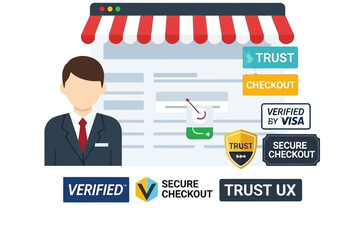 Online store checkout process with security badges and trust indicators.