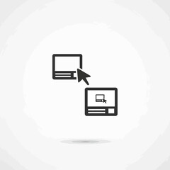 Icon depicting a computer screen with a cursor pointing to another screen, representing a transfer.