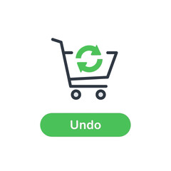 Shopping cart icon with recycling symbol and "Undo" button, representing order cancellation or return.