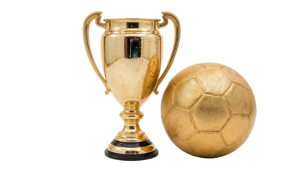 Golden Trophy and Ball Isolated on Transparent Background PNG

