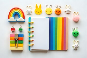 school supplies on white background