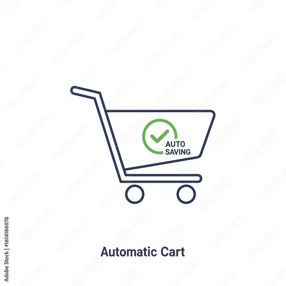 Poster a shopping cart icon with a green checkmark and the words 