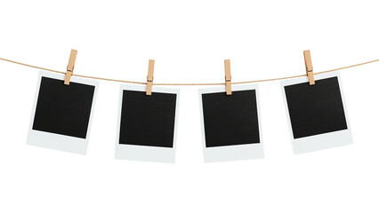 Hanging Polaroid Photos Isolated on Transparent Background PNG

