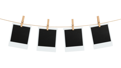 Hanging Polaroid Photos Isolated on Transparent Background PNG

