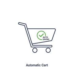 A shopping cart icon with a green checkmark and the words "Auto Saving" inside, symbolizing automated savings or discounts.