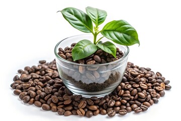 Fresh Coffee Plant Sprouting from Roasted Coffee Beans