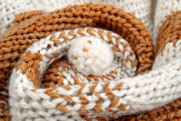 Obraz premium Cozy knit sweater design showcasing warm beige, gray, and white textures for ultimate comfort