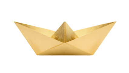 Golden Paper Boat Isolated on Transparent Background PNG