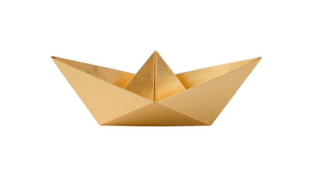 Golden Paper Boat Isolated on Transparent Background PNG