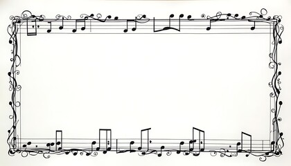 Fototapeta premium Musical Notes Frame with Swirls Design on White Background