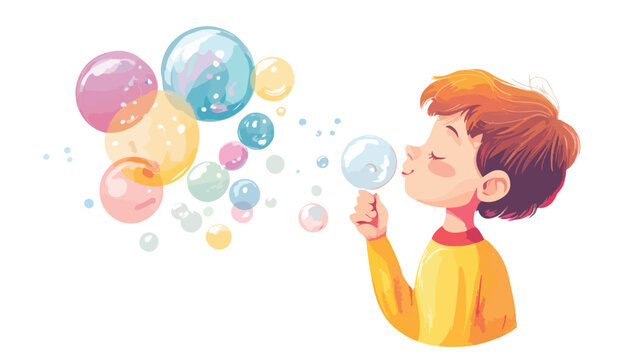 Vintage Boy Blowing Bubbles Illustration