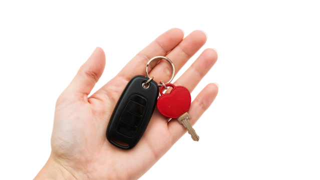 Keys with Heart Keychain Isolated on Transparent Background PNG