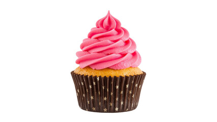 Pink Frosted Cupcake with Polka Dot Wrapper - Isolated on Transparent Background PNG