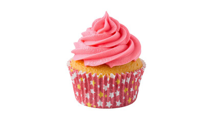 Pink Frosted Cupcake with Star Wrapper - Isolated on Transparent Background PNG