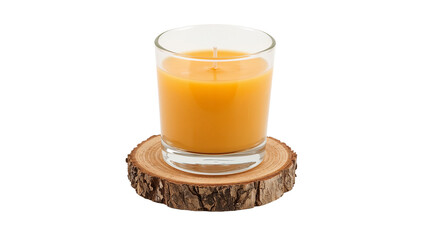 Orange Candle on Wooden Base - Isolated on Transparent Background PNG