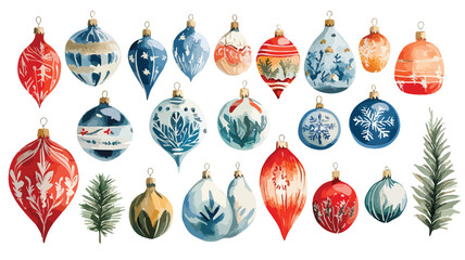 Watercolor Christmas Decoration Element Set