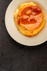 caramel cream dessert flan pudding sweet dessert fresh delicious gourmet food background on the table rustic food top view copy space