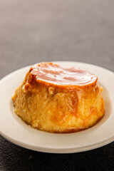 caramel cream dessert flan pudding sweet dessert fresh delicious gourmet food background on the table rustic food top view copy space