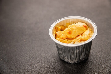 caramel cream dessert flan pudding sweet dessert fresh delicious gourmet food background on the table rustic food top view copy space