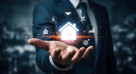Real estate investment with digital house icon and business concepts for success